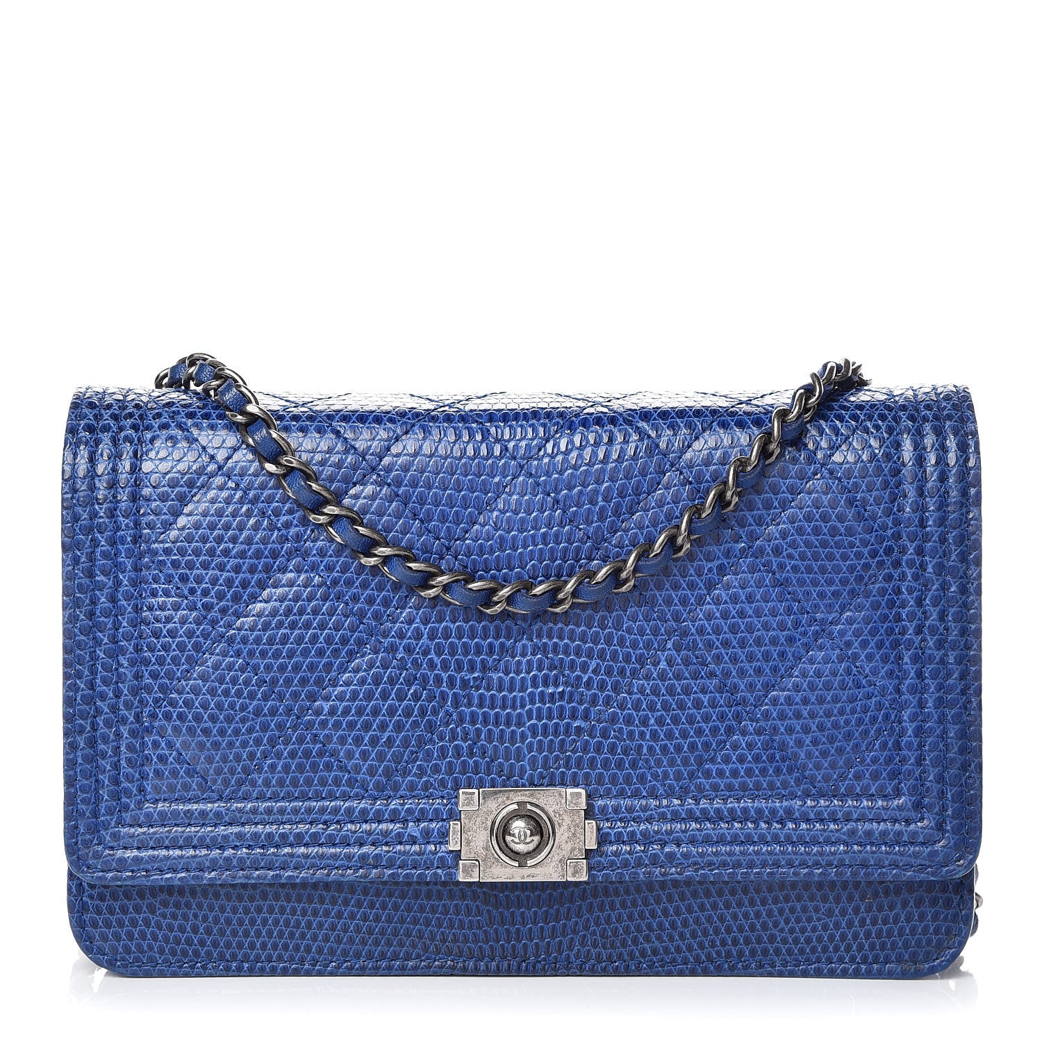 Chanel Lizard Boy Wallet on Chain WOC Blue 1 of 15