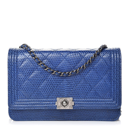 Chanel Lizard Boy Wallet on Chain WOC Blue 1 of 15