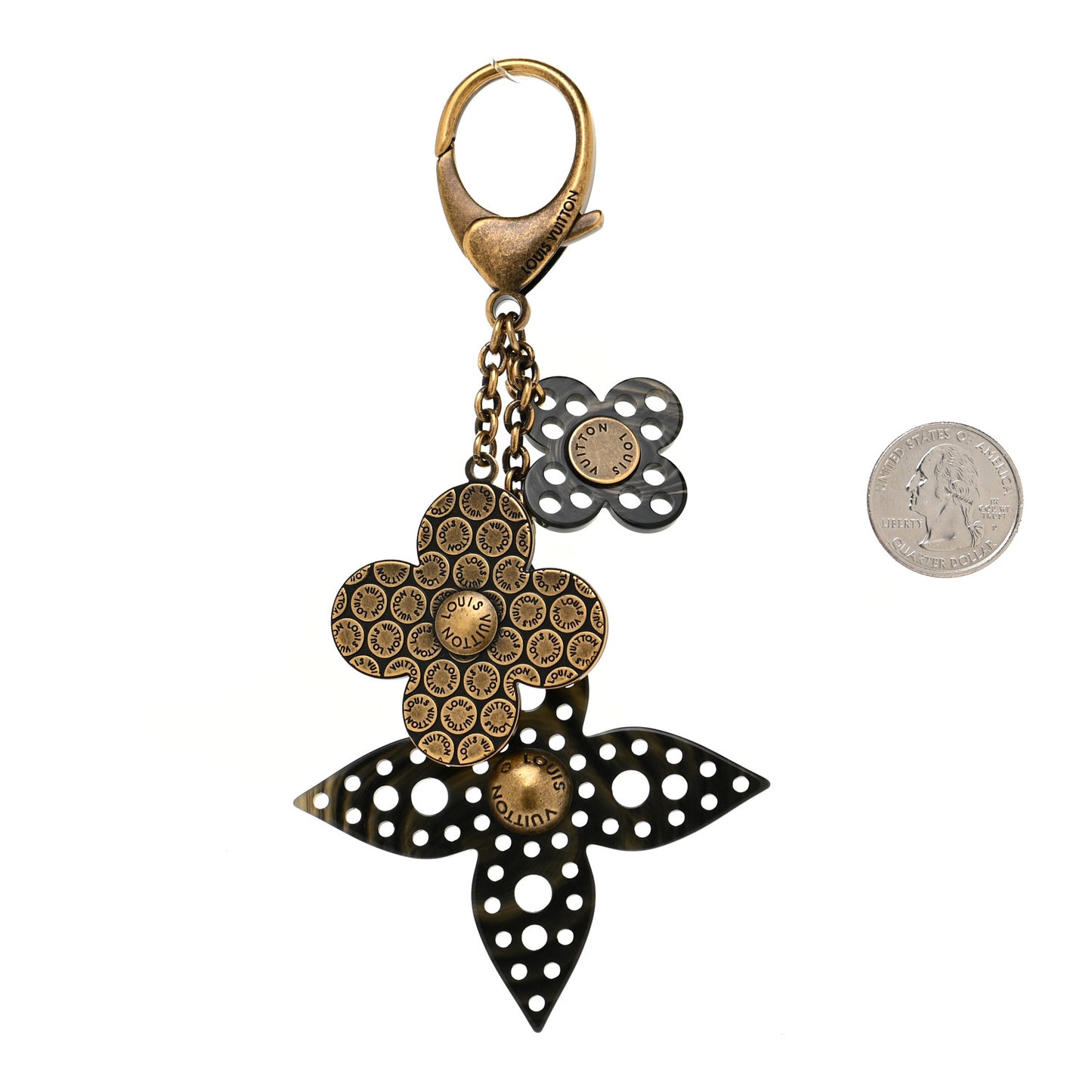 Antiqued Brass Resin Rock Flower Bag Charm