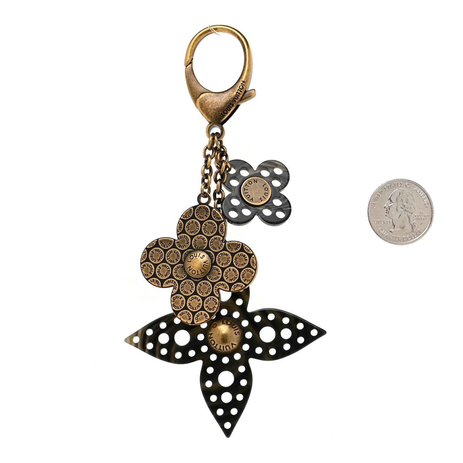 Louis Vuitton Antiqued Brass Resin Rock Flower Bag Charm 2 of 4