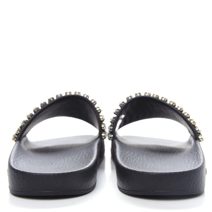 Gucci Calfskin Crystal Embellished Web Slide Sandals 42 Blue Red 7 of 11