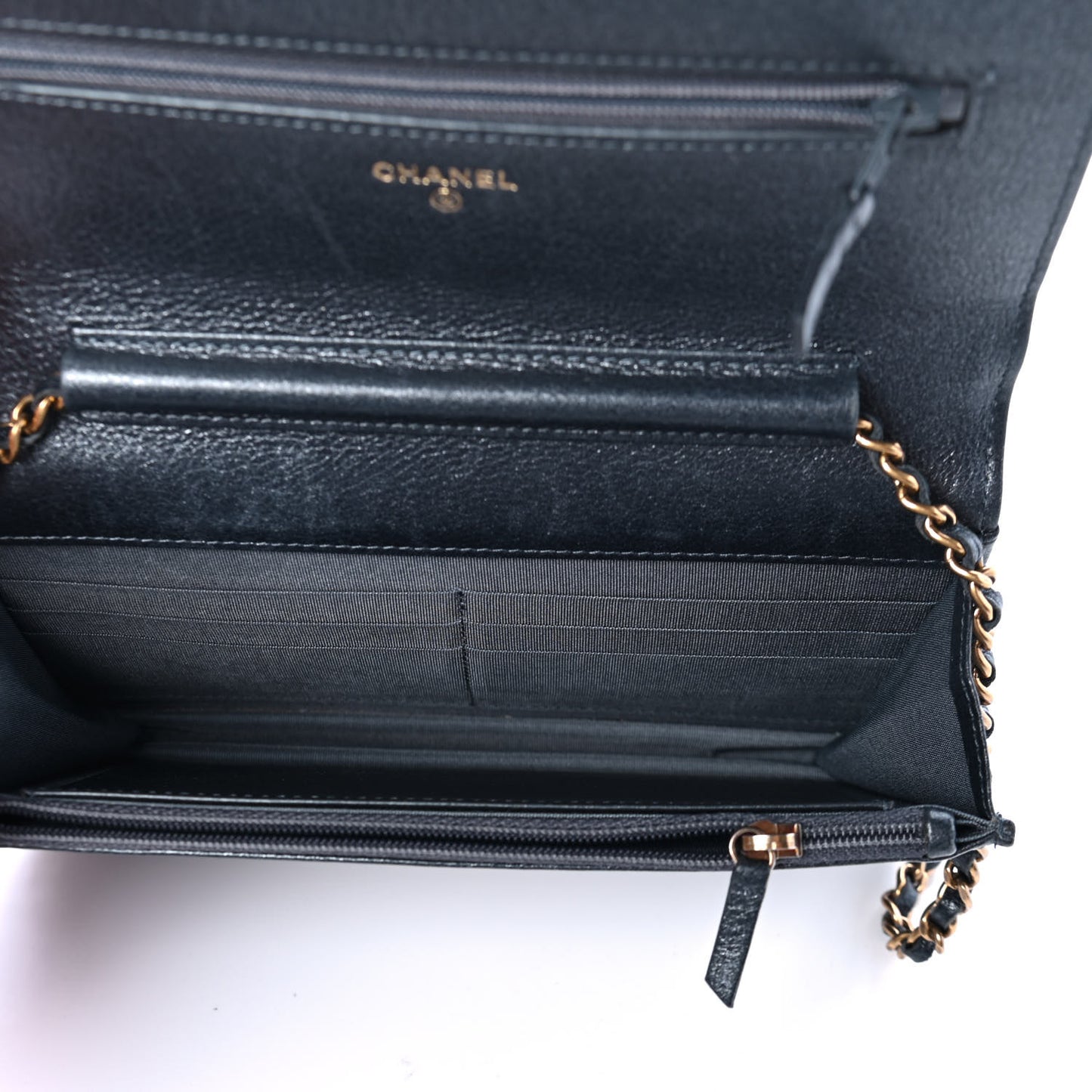 Metallic Calfskin Quilted Boy Wallet On Chain WOC Charcoal