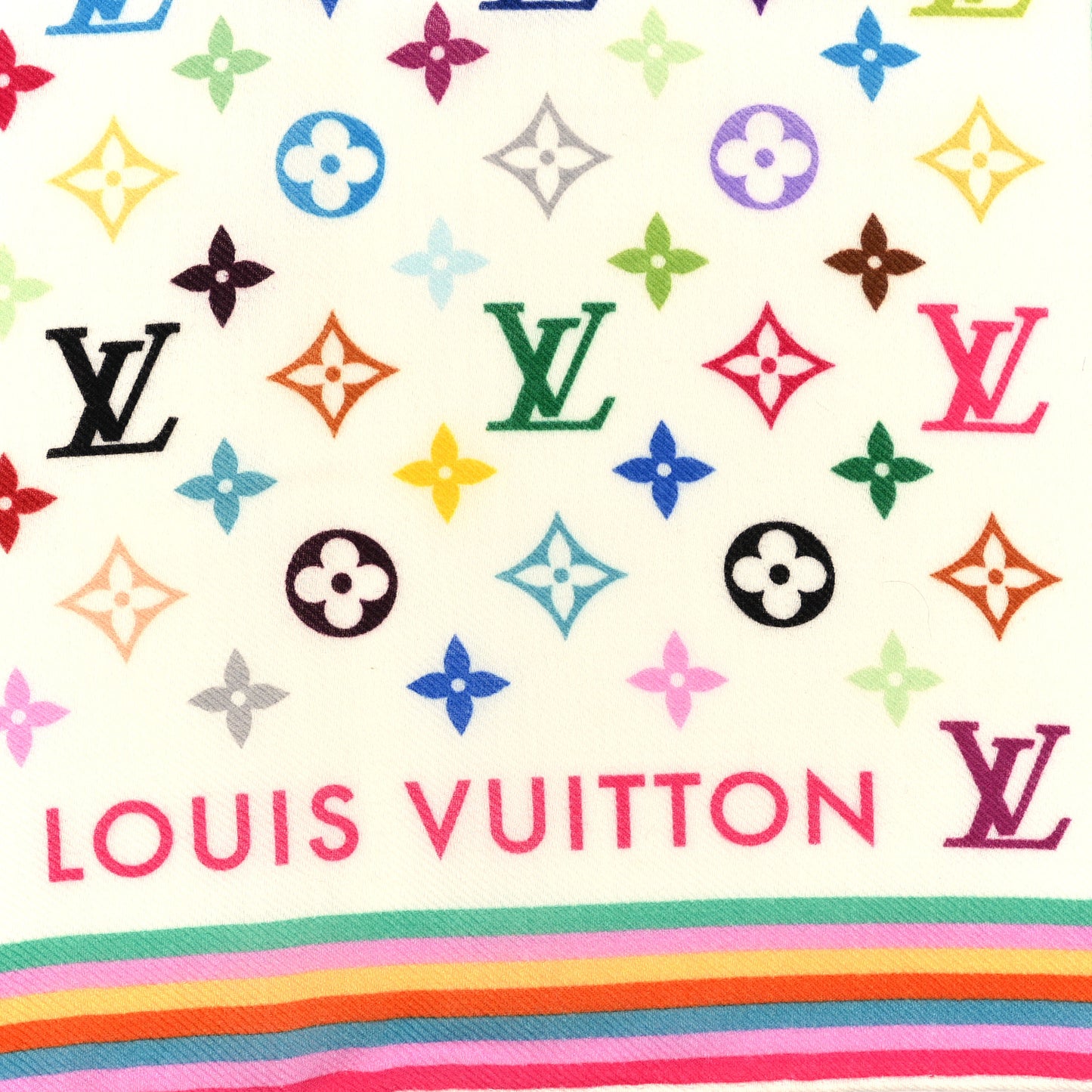 LV X TM Wool Silk Monogram Multicolor Shawl White