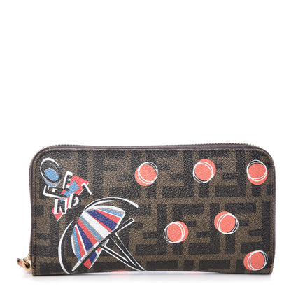 Fendi Zucca Spalmati Saint Bamboline Zip Around Wallet Tobacco 1 of 21