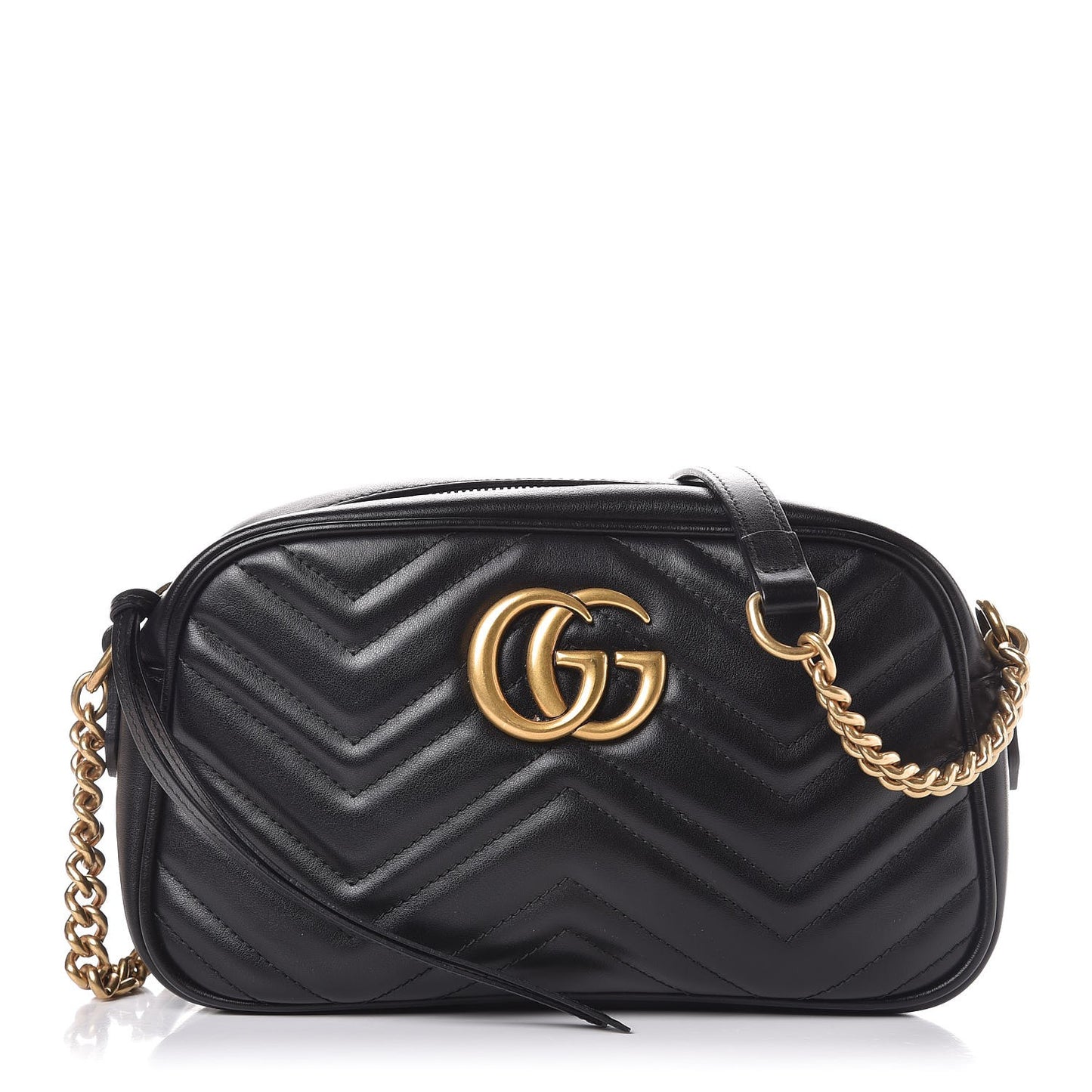 Calfskin Matelasse Small GG Marmont Chain Shoulder Bag Black