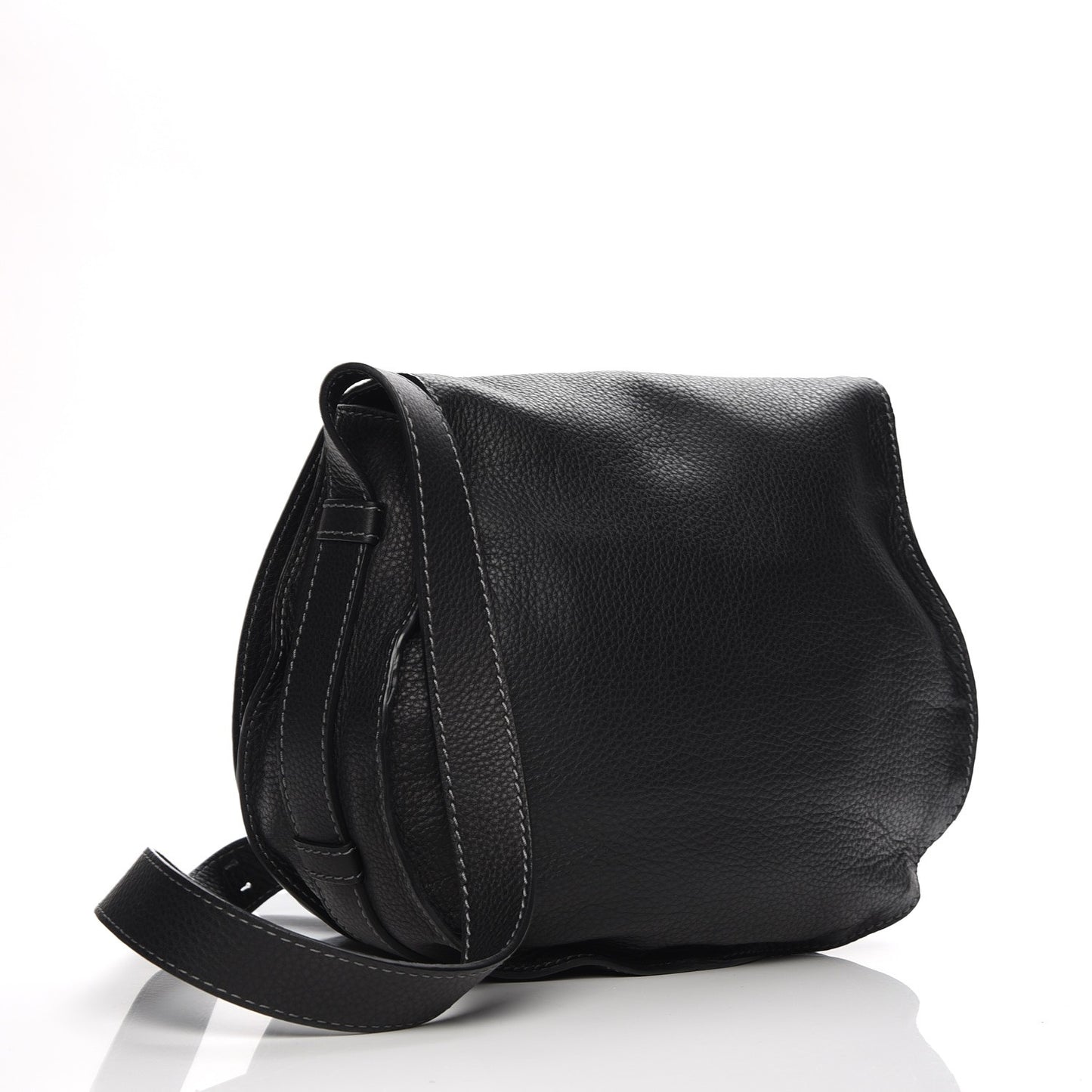 Calfskin Medium Marcie Round Crossbody Bag Black