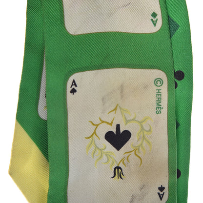 Hermes Silk Jeu de Cartes Twilly Vert Emeraude Black Jaune Soufre 3 of 9