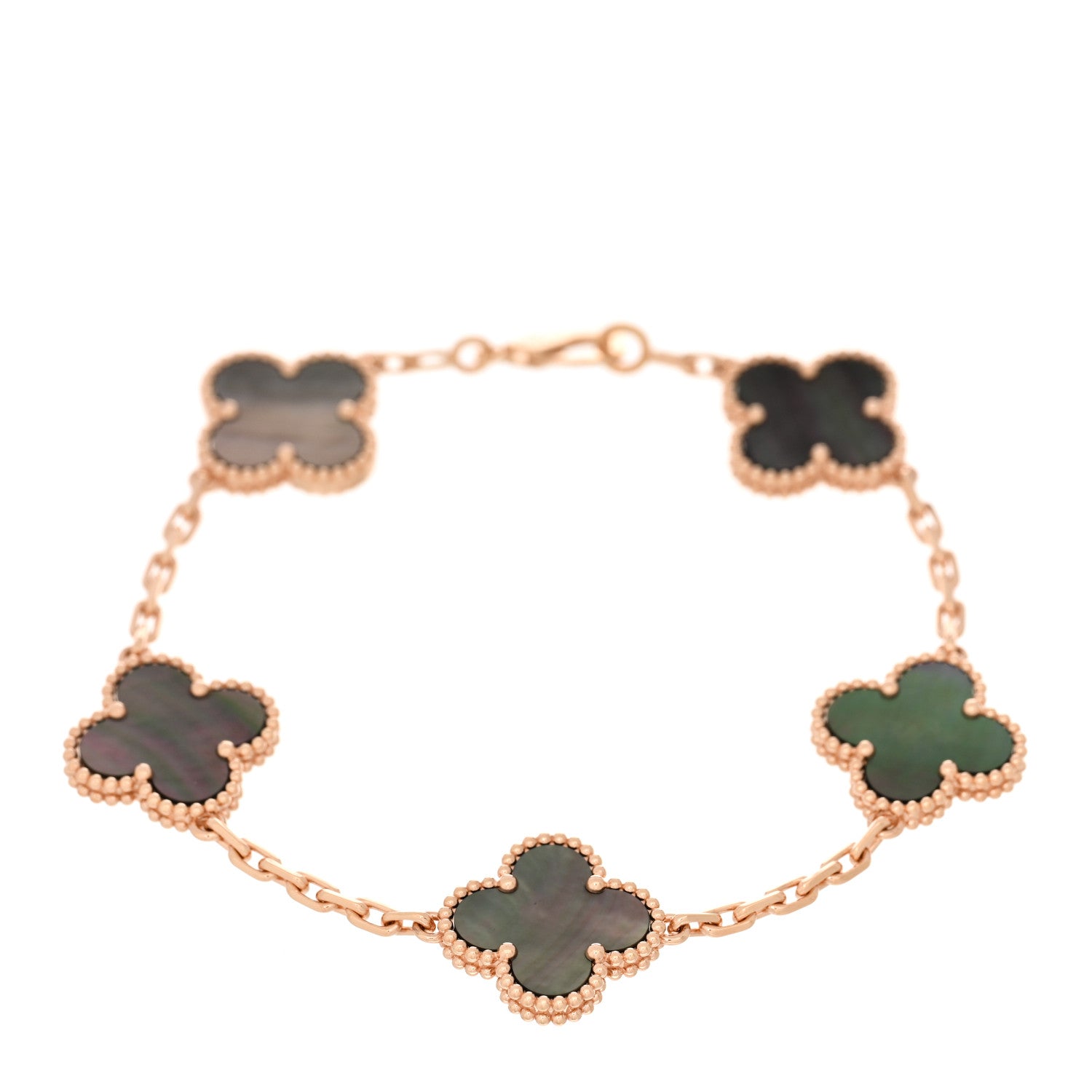 Van Cleef & Arpels 18K Rose Gold Gray Mother of Pearl 5 Motifs Vintage Alhambra Bracelet 1 of 4