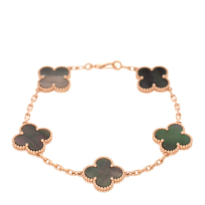 Van Cleef & Arpels 18K Rose Gold Gray Mother of Pearl 5 Motifs Vintage Alhambra Bracelet 1 of 4