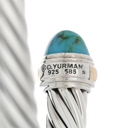 David Yurman Sterling Silver 14K Yellow Gold Turquoise 7mm Cable Classics Bracelet 3 of 4