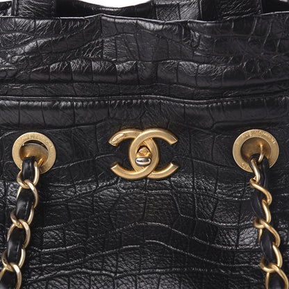 Chanel Calfskin Crocodile Embossed Large Cocodile Shopping Tote Black 11 of 11