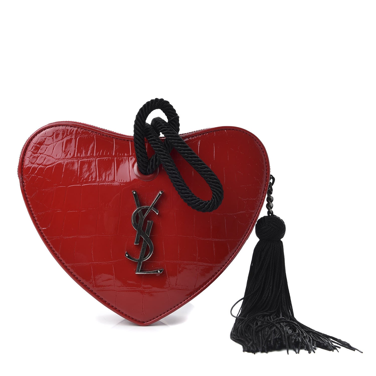 Saint Laurent Patent Crocodile Embossed Sac Coeur Heart Shaped Clutch Red 1 of 10