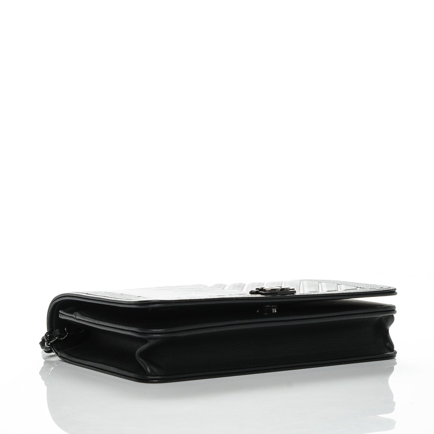 Calfskin Painted Chevron Embossed Boy Wallet On Chain WOC Black