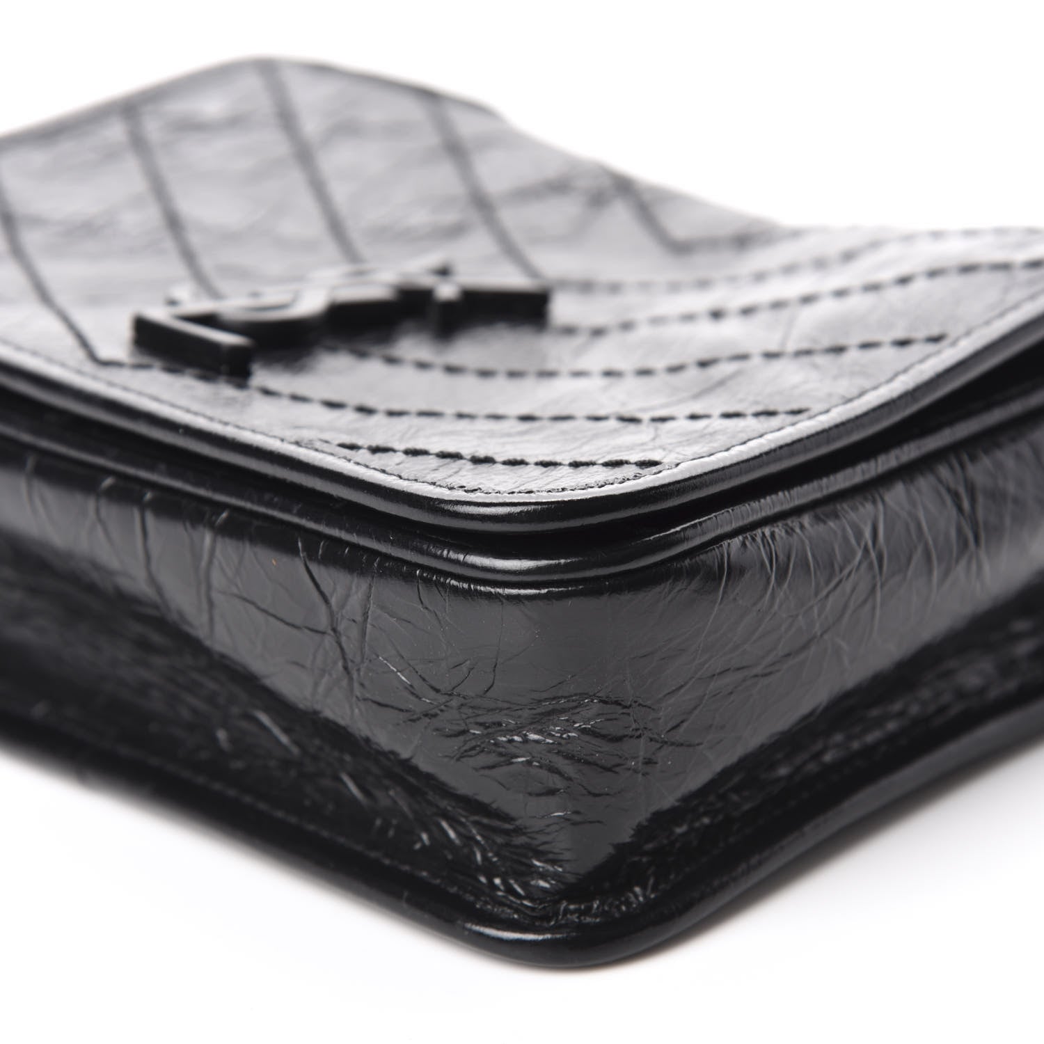 Saint Laurent Crinkled Calfskin Matelasse Monogram Niki Chain Wallet Black 7 of 10