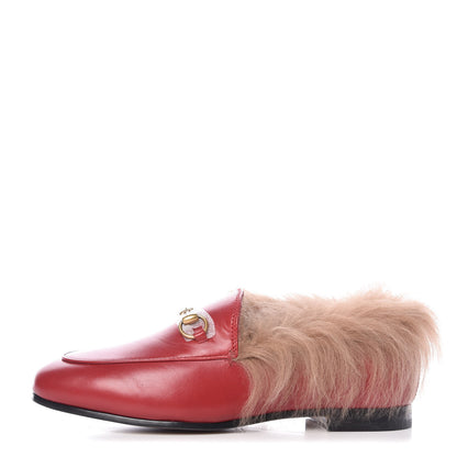 Gucci Malaga Kid Fur Womens Jordaan Loafers 37 Hibiscus Red Natural 1 of 9