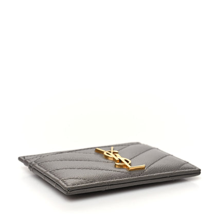 Saint Laurent Grain De Poudre Matelasse Chevron Monogram Credit Card Case Fog 4 of 11