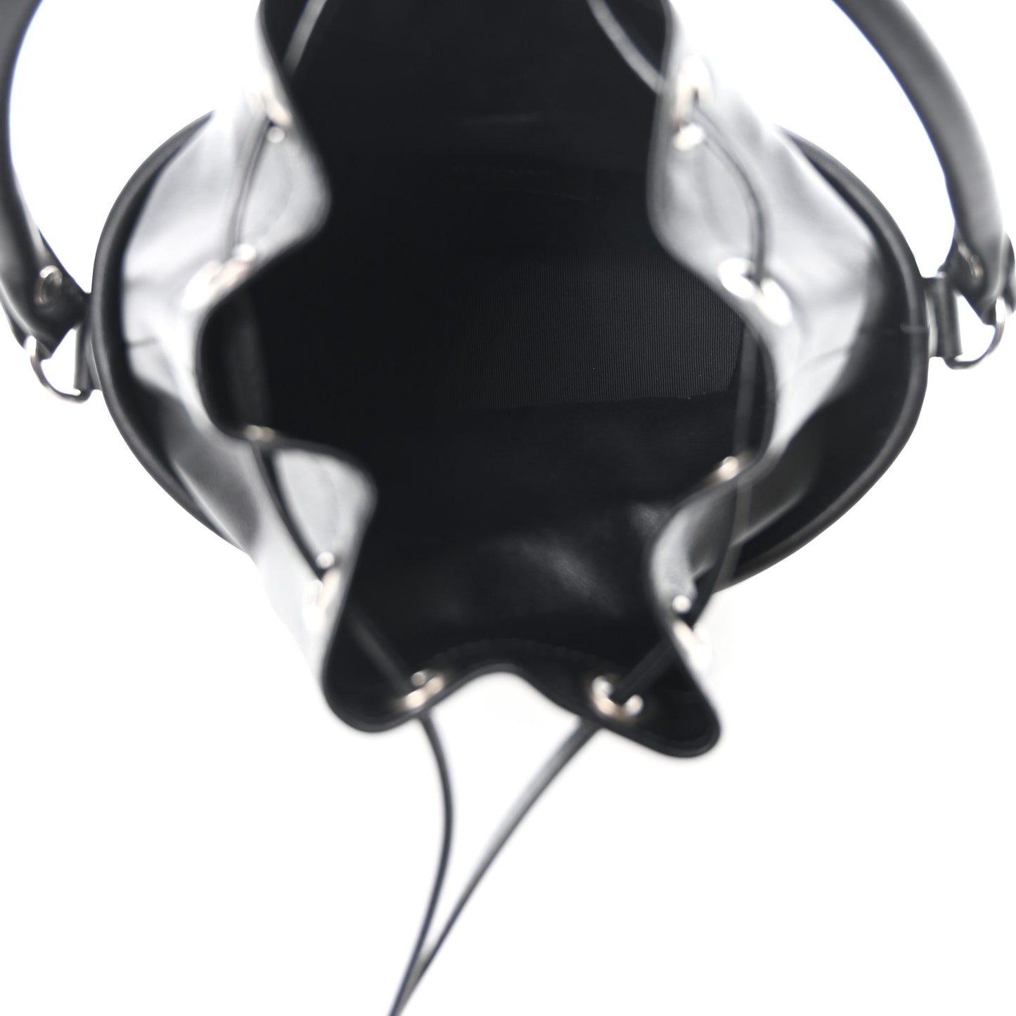 Smooth Calfskin Studded Small Bahia Drawstring Bucket Bag Black