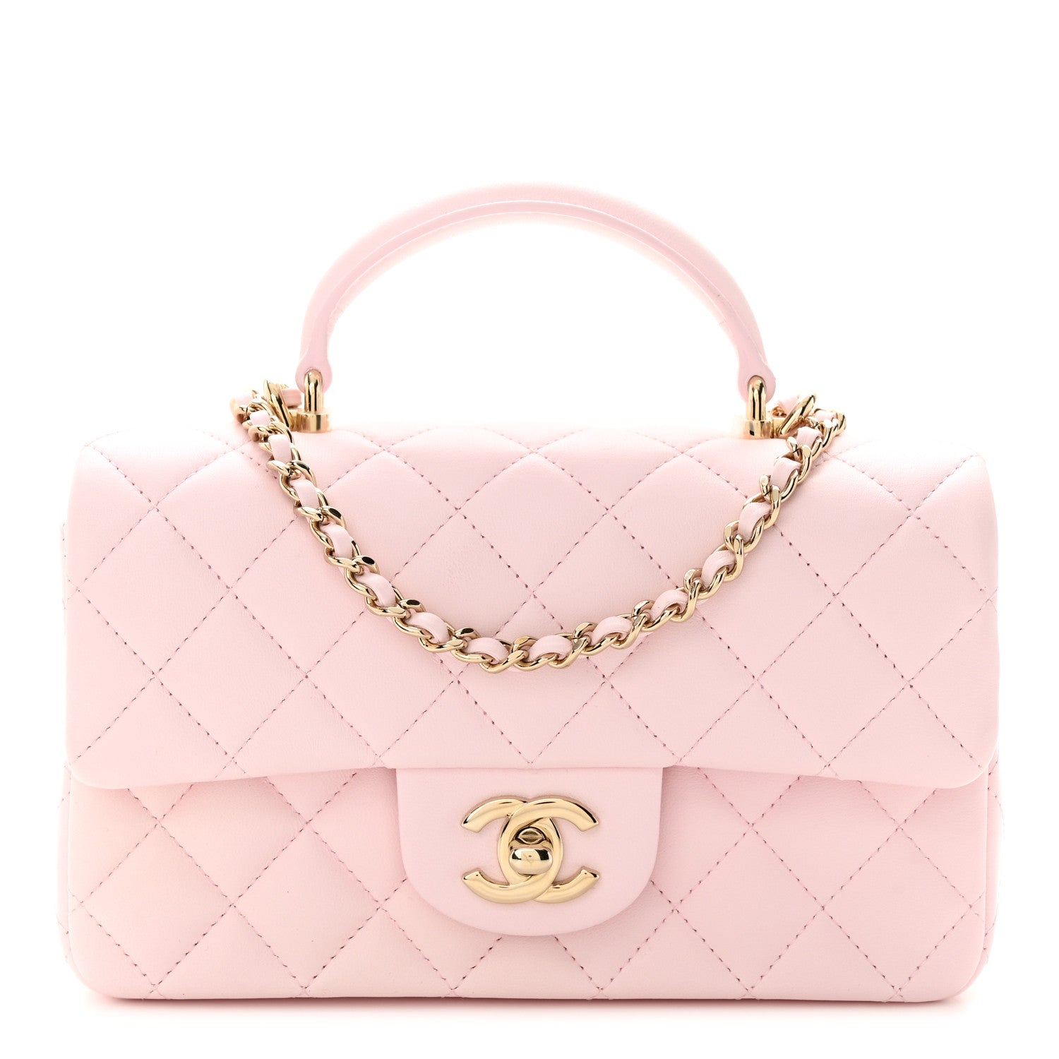 Chanel Lambskin Quilted Mini Top Handle Rectangular Flap Light Pink 1 of 10