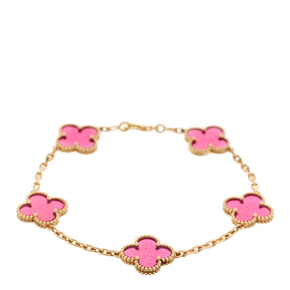 Van Cleef & Arpels 18K Yellow Gold Pink Enamel 5 Motifs Vintage Alhambra Bracelet 1 of 5