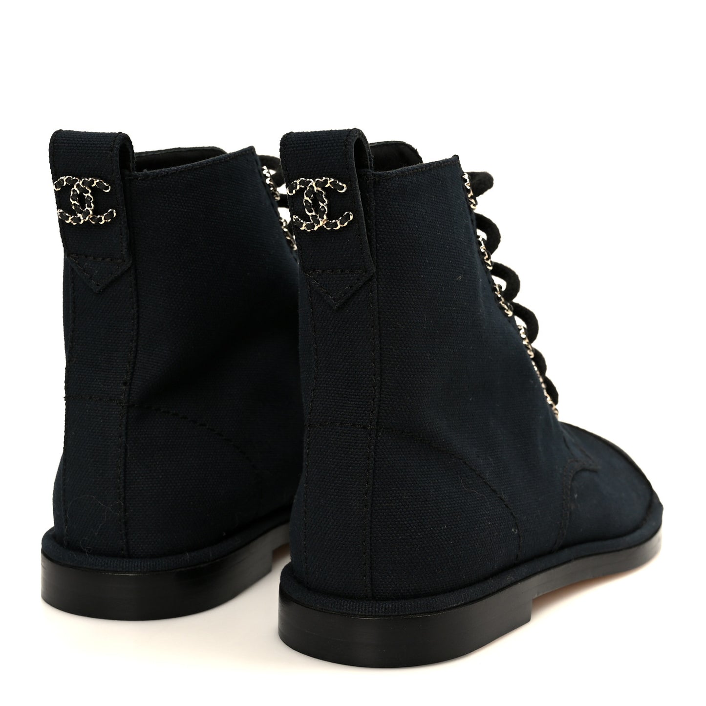 Cotton Grosgrain Cap Toe CC Lace Up Boots 37 Black