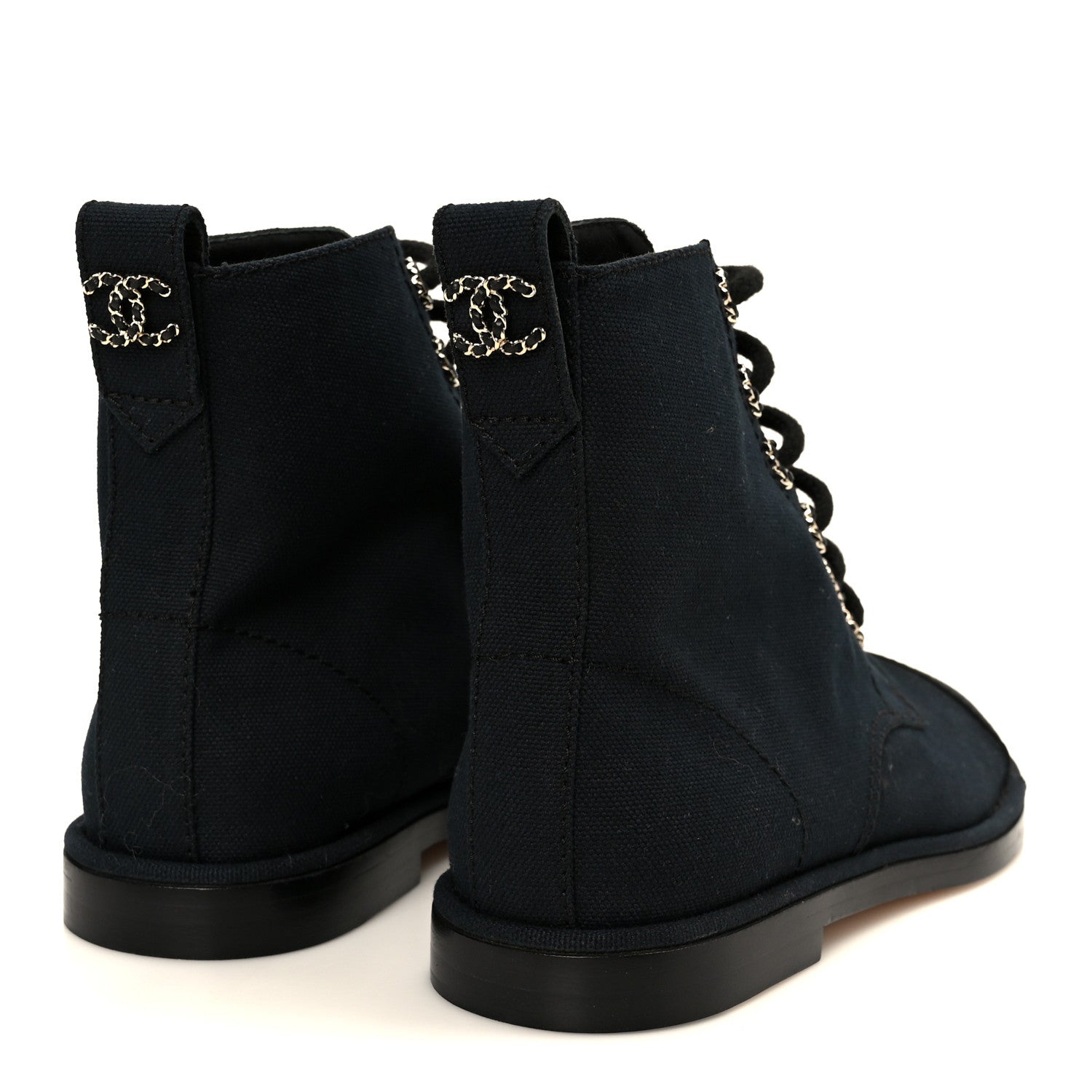 Chanel Cotton Grosgrain Cap Toe CC Lace Up Boots 37 Black 5 of 10