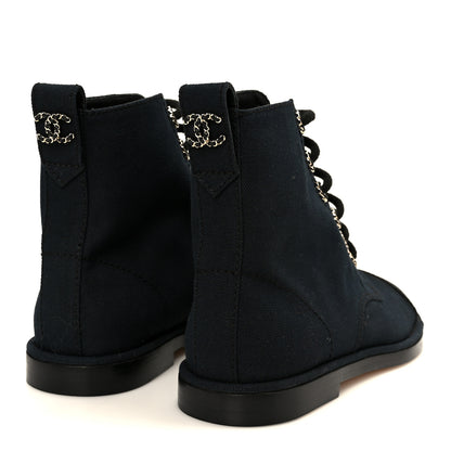 Chanel Cotton Grosgrain Cap Toe CC Lace Up Boots 37 Black 5 of 10
