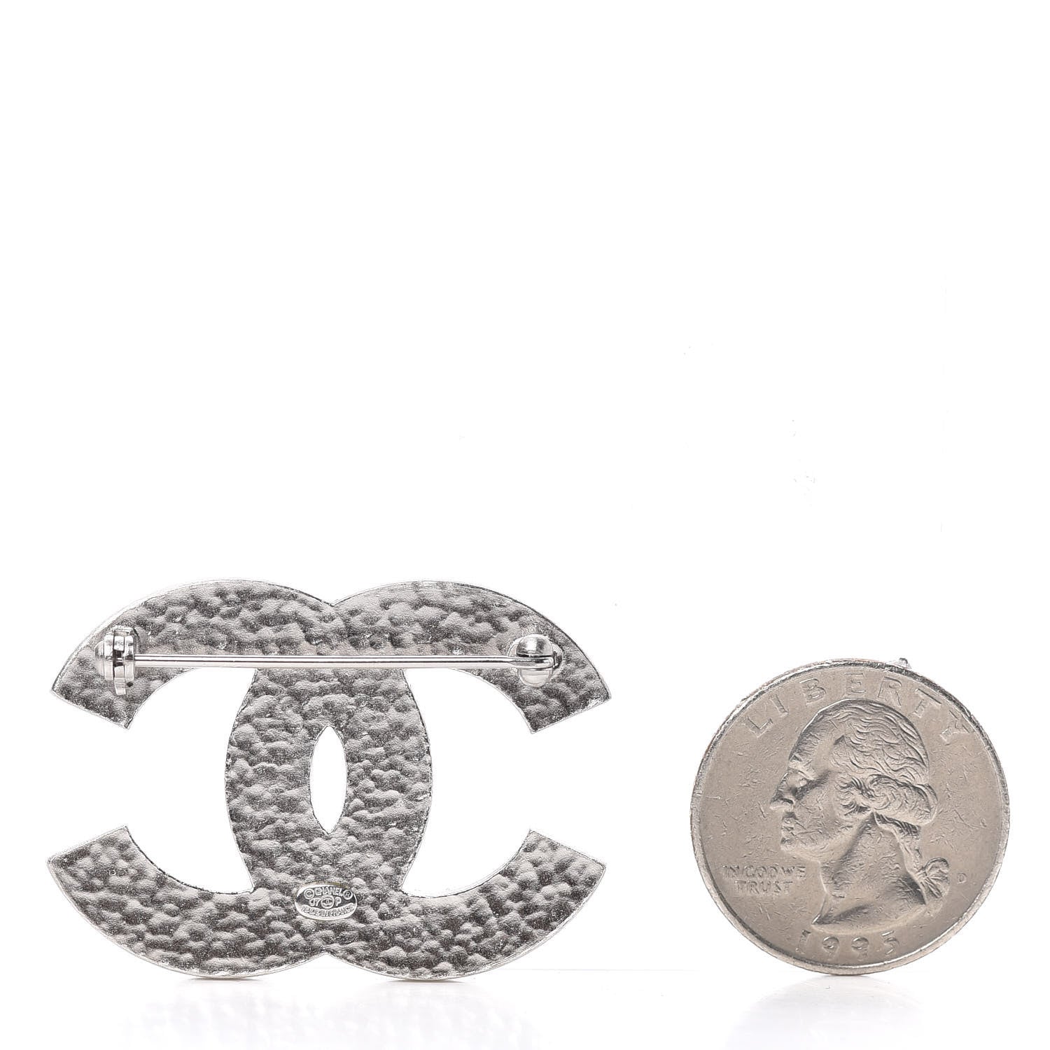 Chanel Crystal Heart CC Brooch Silver 2 of 3