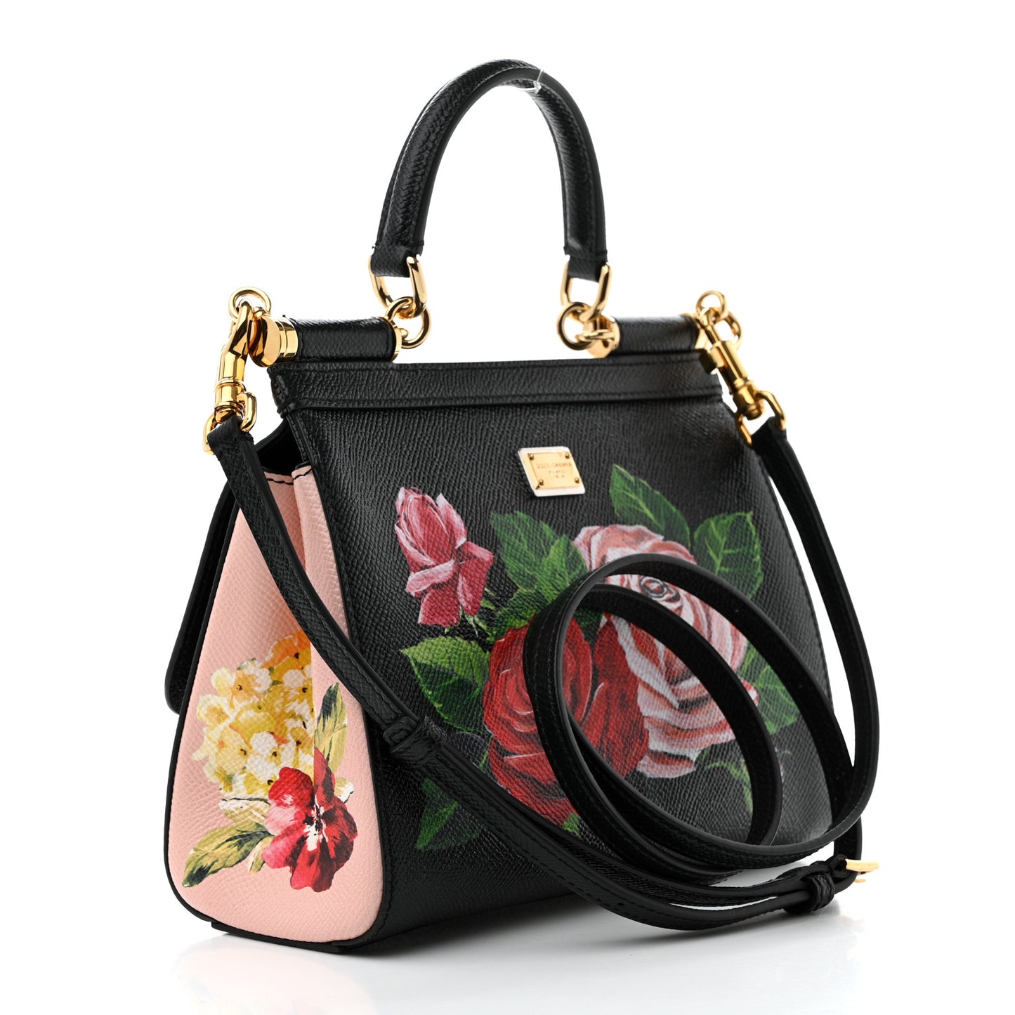 Dauphine Roses Print Small Miss Sicily Satchel Black