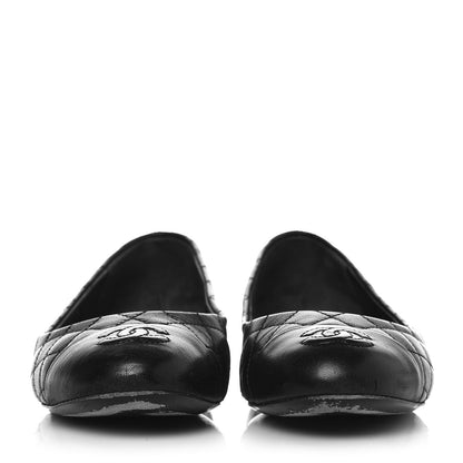 Chanel Lambskin Quilted CC Cap Toe Ballerina Flats 37.5 Black 2 of 11