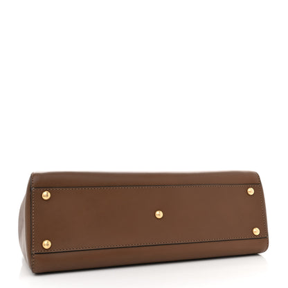 Fendi Vitello Morgan Fabric Jacquard Pequin Peekaboo Iconic Satchel Tobacco Black 4 of 13