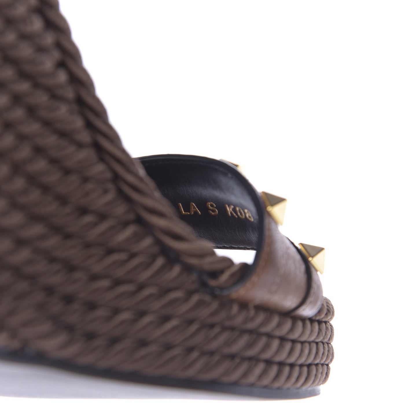 Calfskin Rockstud Torchon Espadrille Wedge Sandals 35 Cuoio