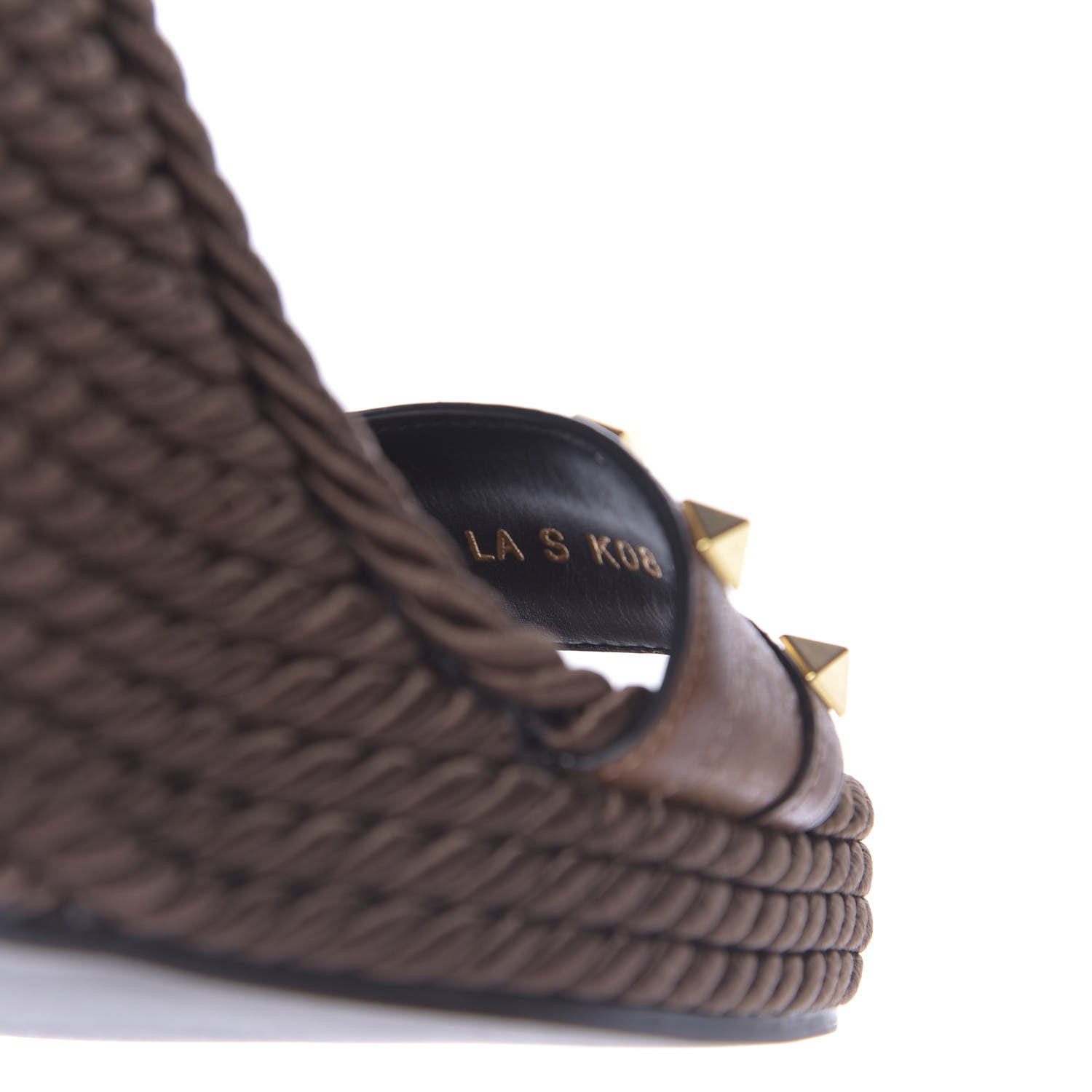 Valentino Garavani Calfskin Rockstud Torchon Espadrille Wedge Sandals 35 Cuoio 10 of 11