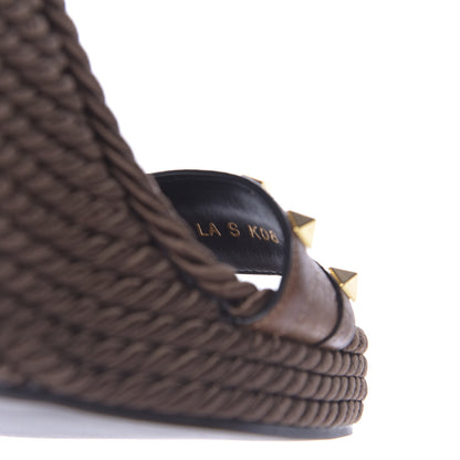 Valentino Garavani Calfskin Rockstud Torchon Espadrille Wedge Sandals 35 Cuoio 10 of 11