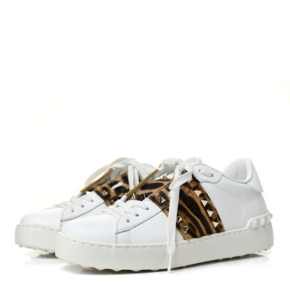 Valentino Garavani Calfskin Calf Hair Untitled Rockstud Open Sneakers 37.5 Bianco 3 of 8