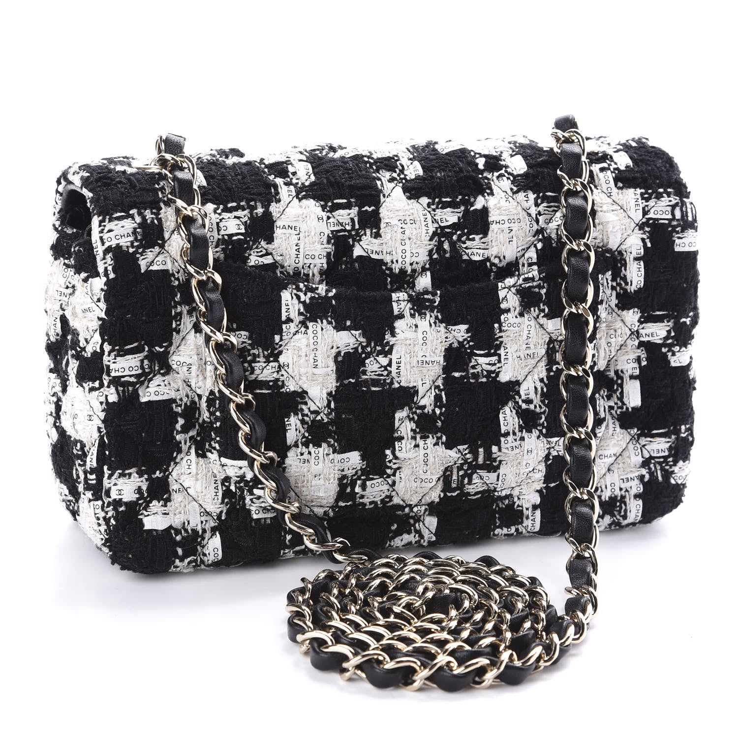 Chanel Tweed Quilted Mini Rectangular Flap Black Ecru White 3 of 11