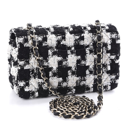 Chanel Tweed Quilted Mini Rectangular Flap Black Ecru White 3 of 11