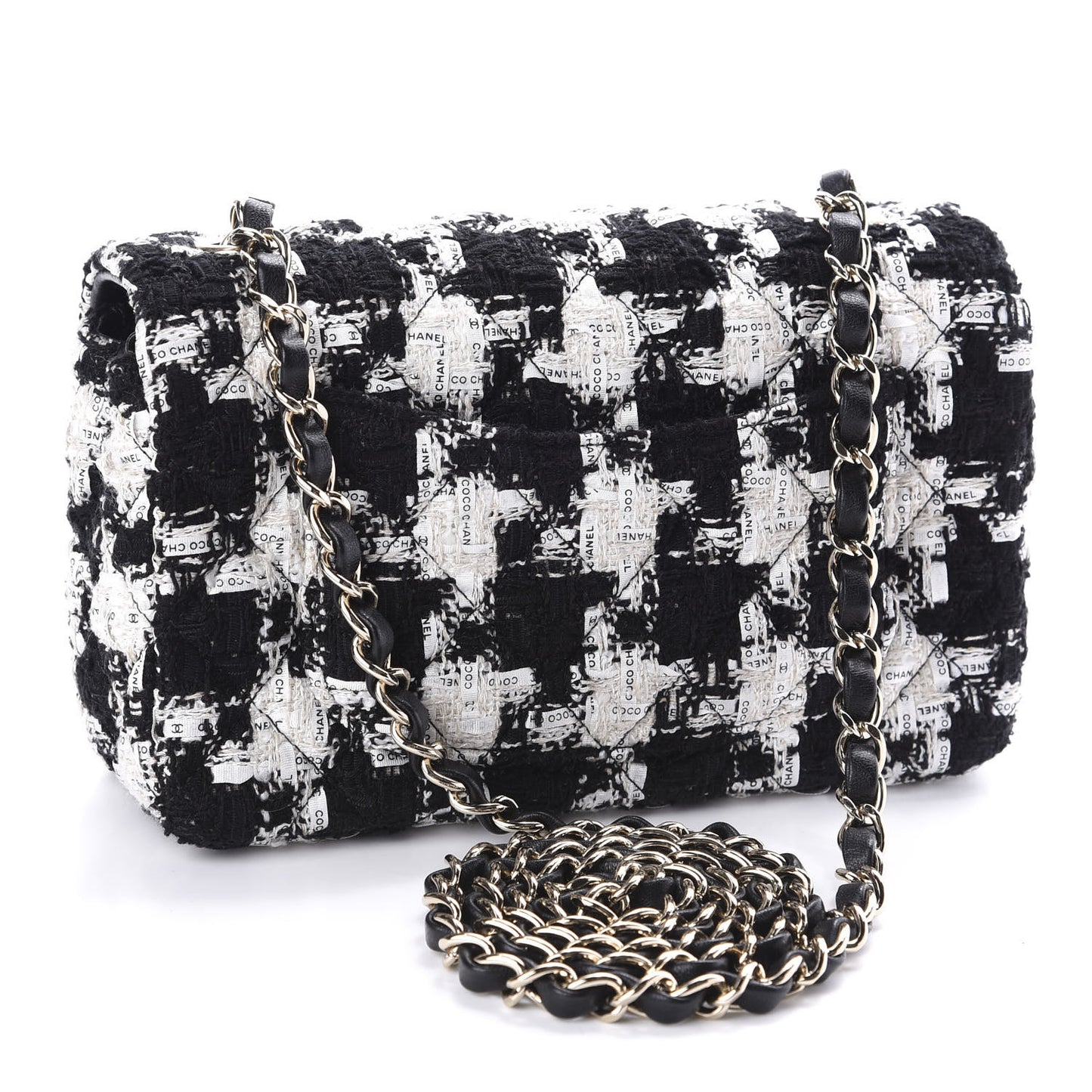 Tweed Quilted Mini Rectangular Flap Black Ecru White