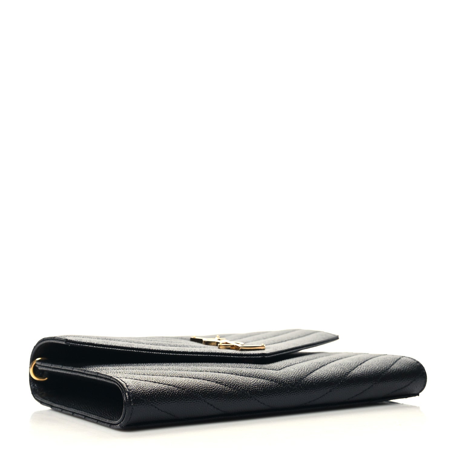 Saint Laurent Grain De Poudre Matelasse Chevron Monogram Envelope Clutch Black 3 of 10