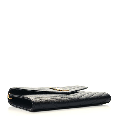 Saint Laurent Grain De Poudre Matelasse Chevron Monogram Envelope Clutch Black 3 of 10