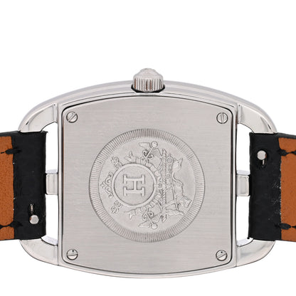Hermes Stainless Steel Epsom Diamond Bezel Mother of Pearl 26mm Cape Cod Tonneau Quartz Watch Noir 4 of 4