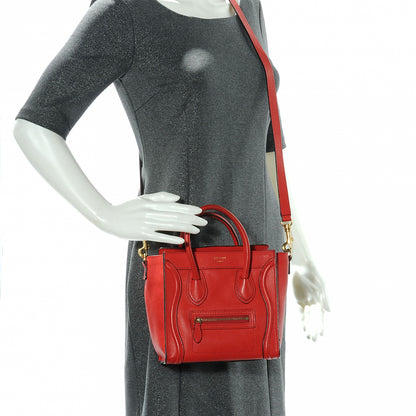 Celine Drummed Leather Nano Luggage Coquelicot 2 of 12