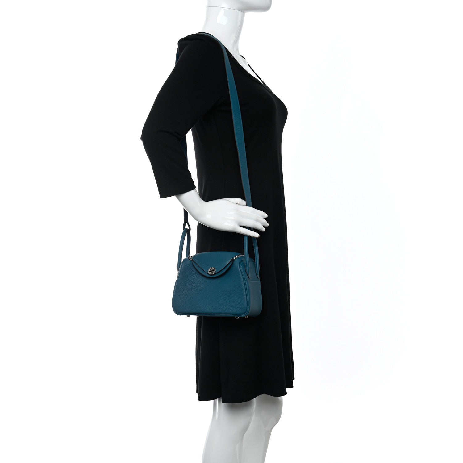 Hermes Taurillon Clemence Mini Lindy 20 Vert Bosphore 3 of 11