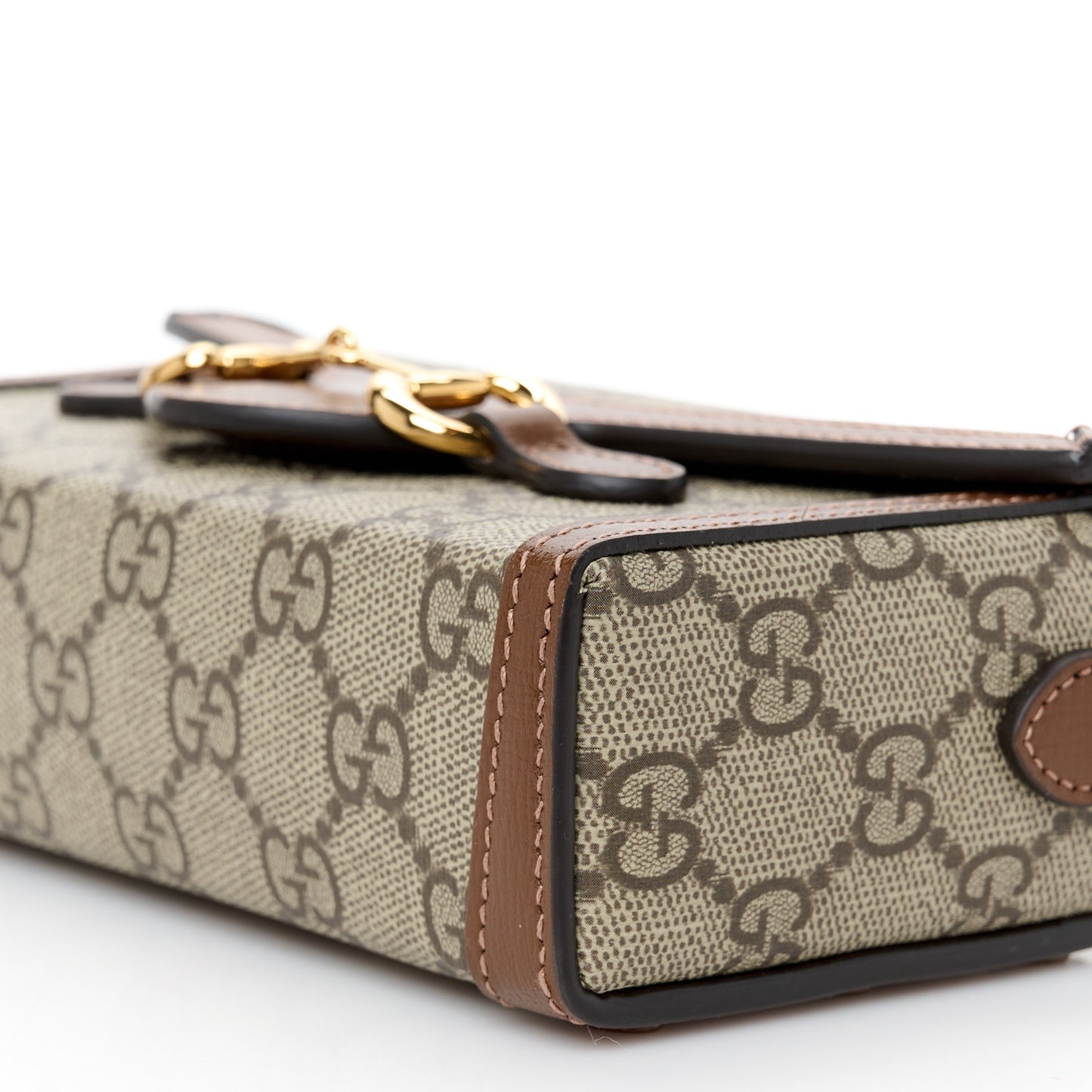 GG Supreme Monogram Mini Horsebit 1955 Shoulder Bag Beige Brown Sugar