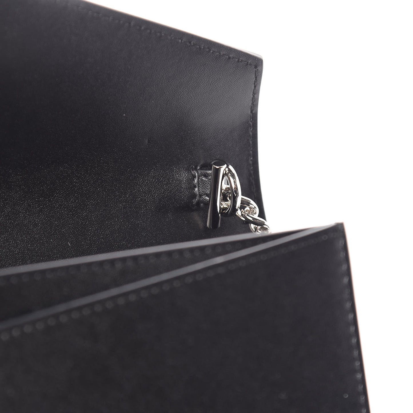 Calfskin Crystal Pin Envelope Wallet On Chain Black