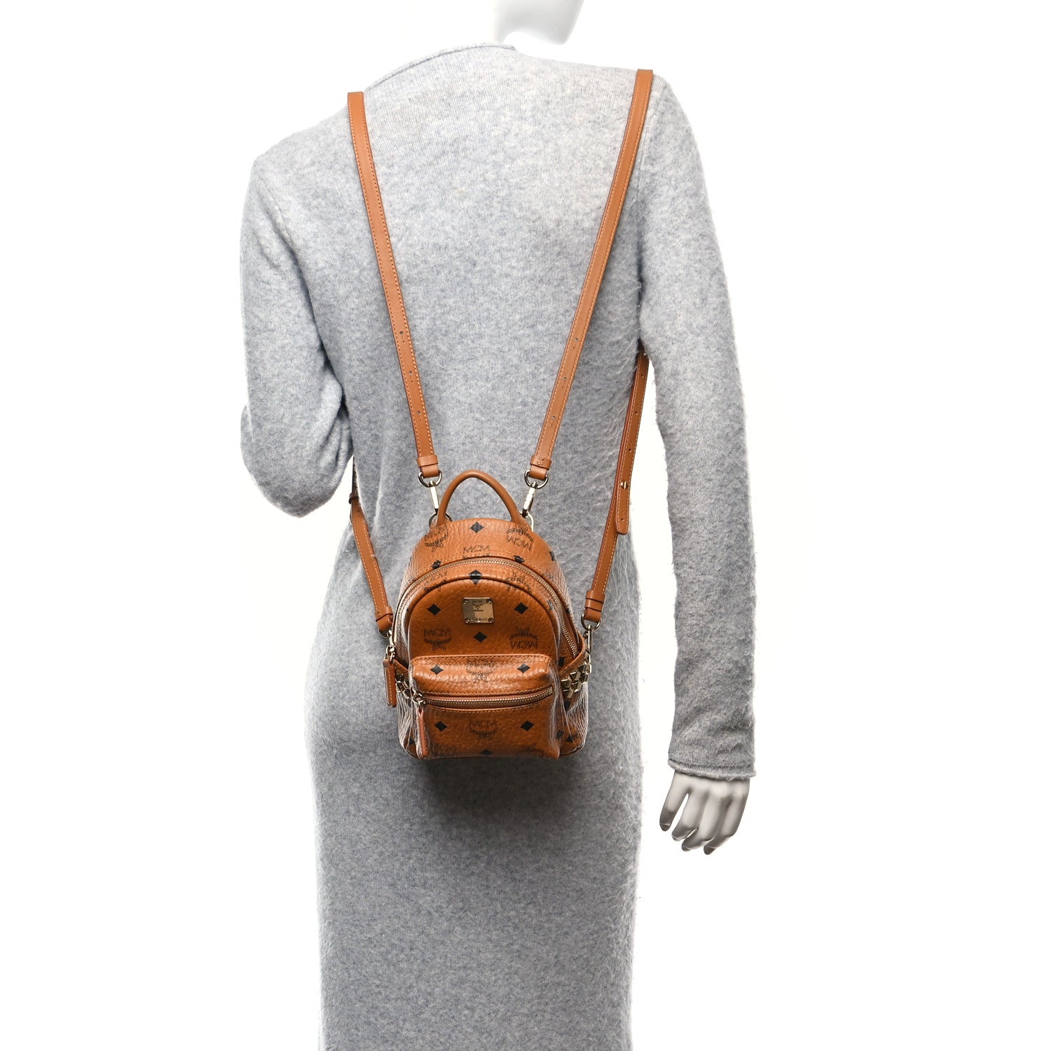 MCM Visetos Side Stud X-Mini Stark Bebe Boo Backpack Cognac 2 of 9