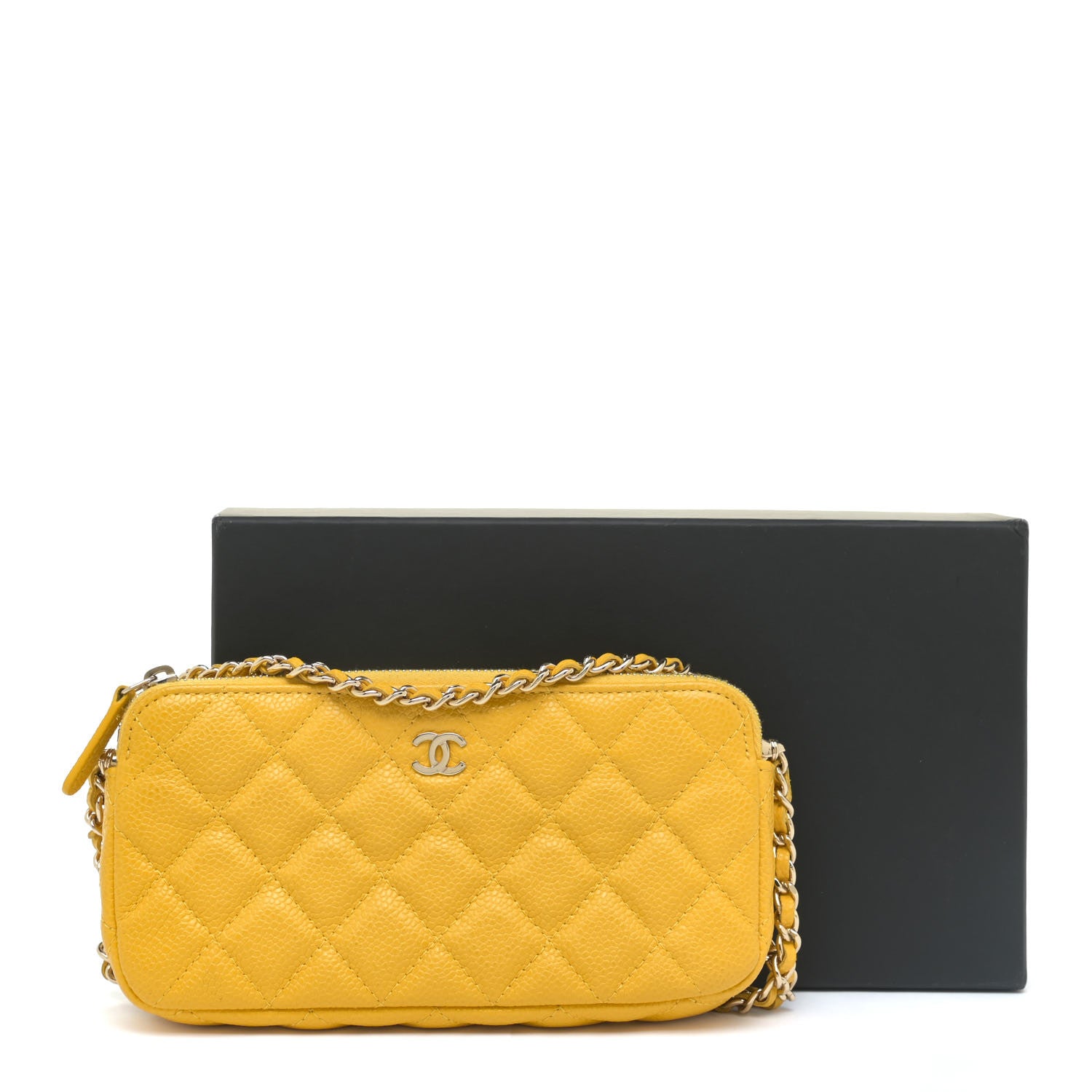 Chanel Caviar Quilted Small Clutch With Chain Yellow 19 of 19