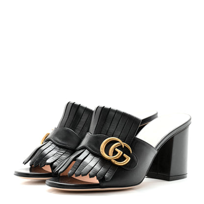 Gucci Malaga Kid GG Marmont Fringe 75mm Slide Sandals 37 Black 3 of 8