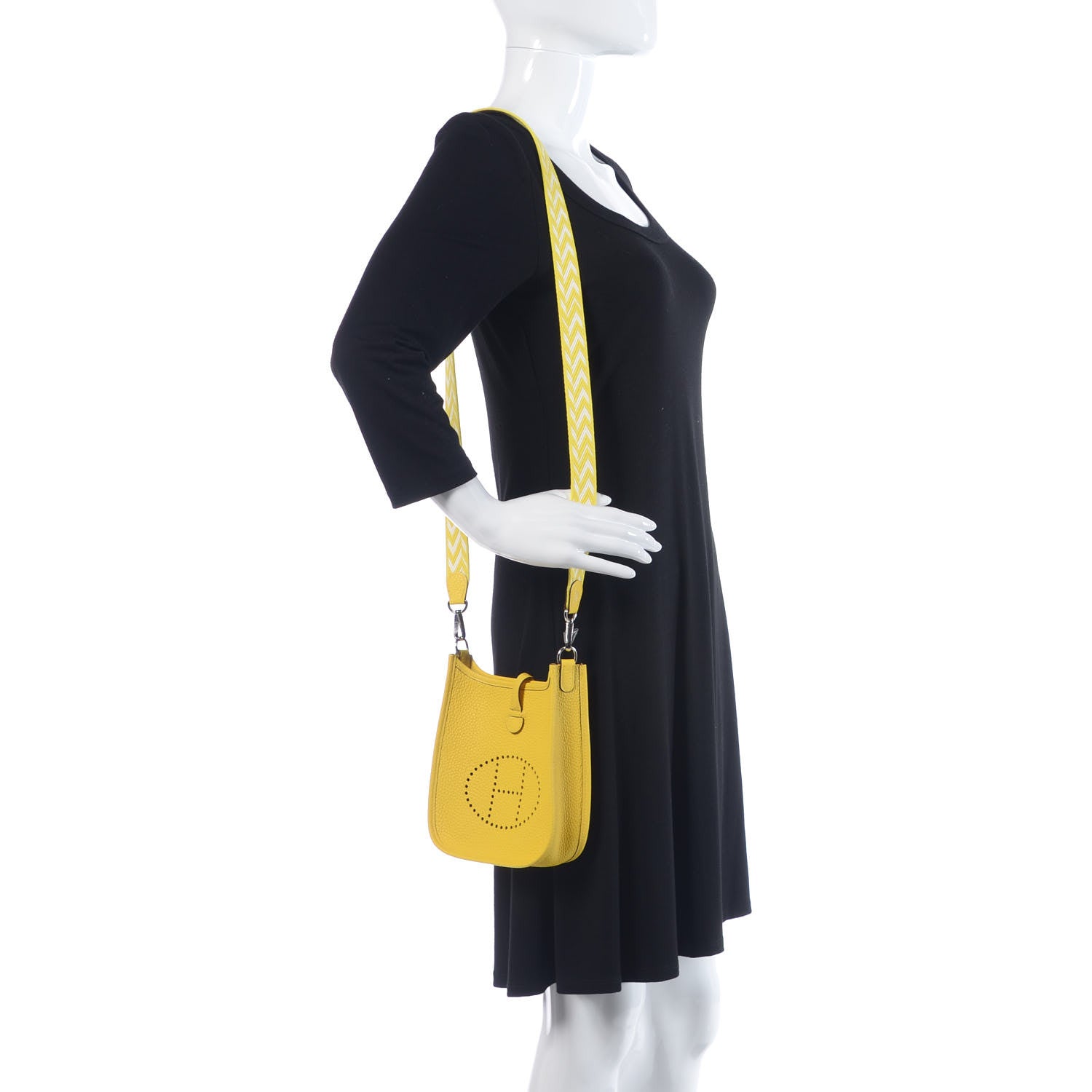 Hermes Taurillon Clemence Amazone Evelyne TPM Jaune Citron Blanc 2 of 10