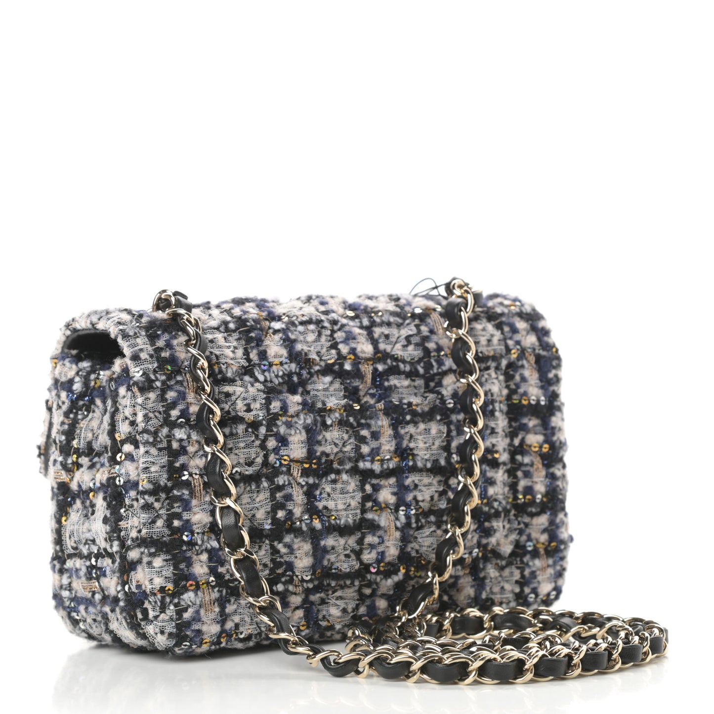 Glittered Tweed Quilted Mini Rectangular Flap Navy Blue