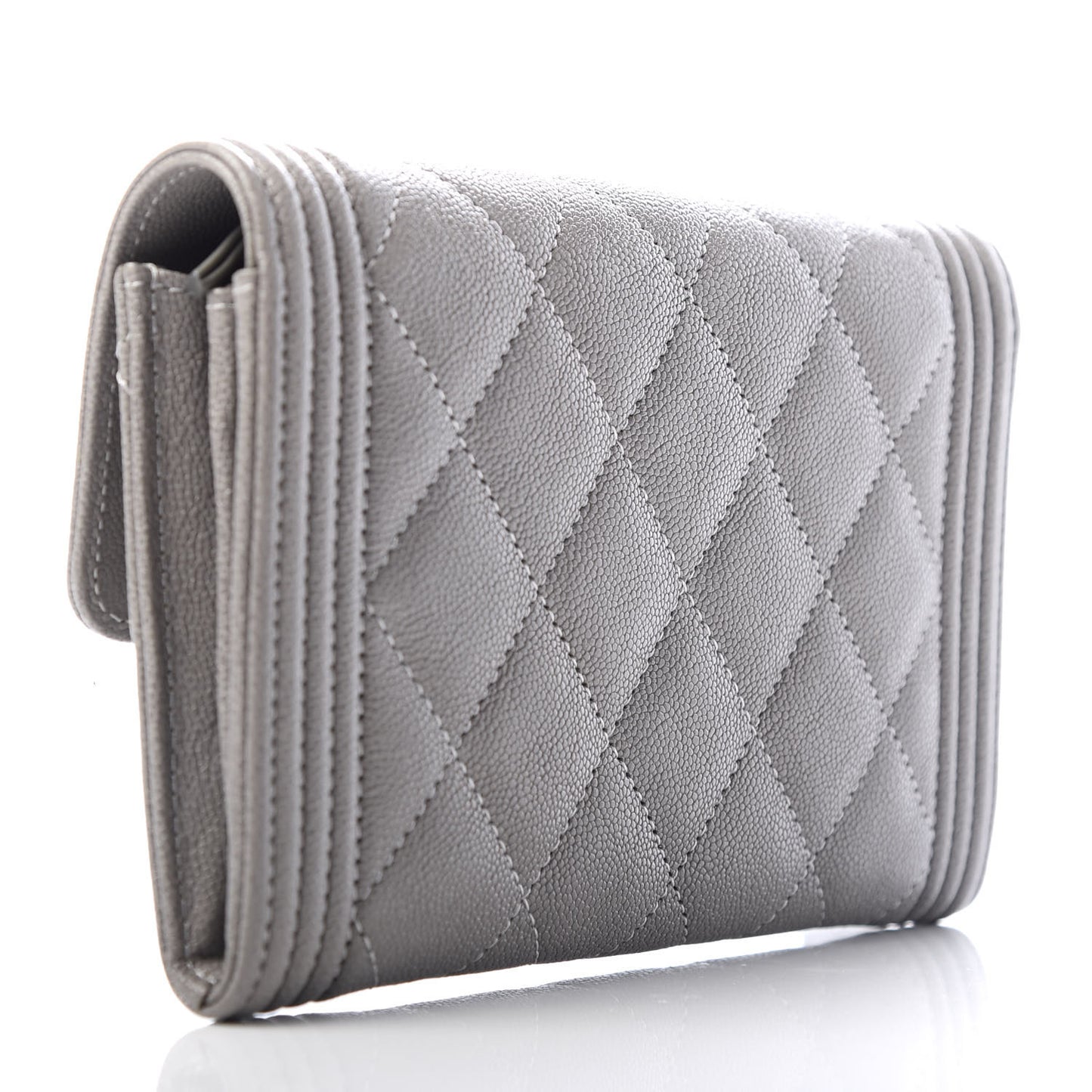 Caviar Quilted Medium Boy Flap Wallet Grey